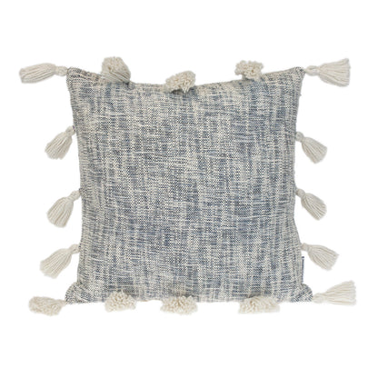 18" Gray and White Striped Cotton Throw Pillow With Tassels