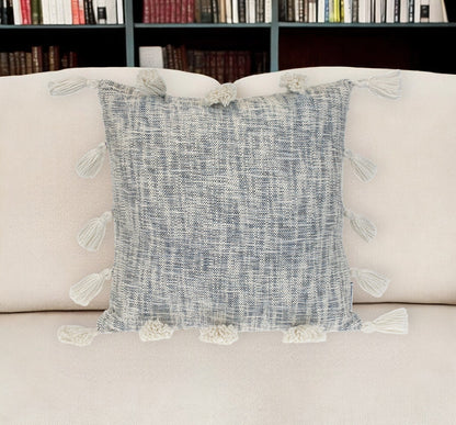 18" Gray and White Striped Cotton Throw Pillow With Tassels