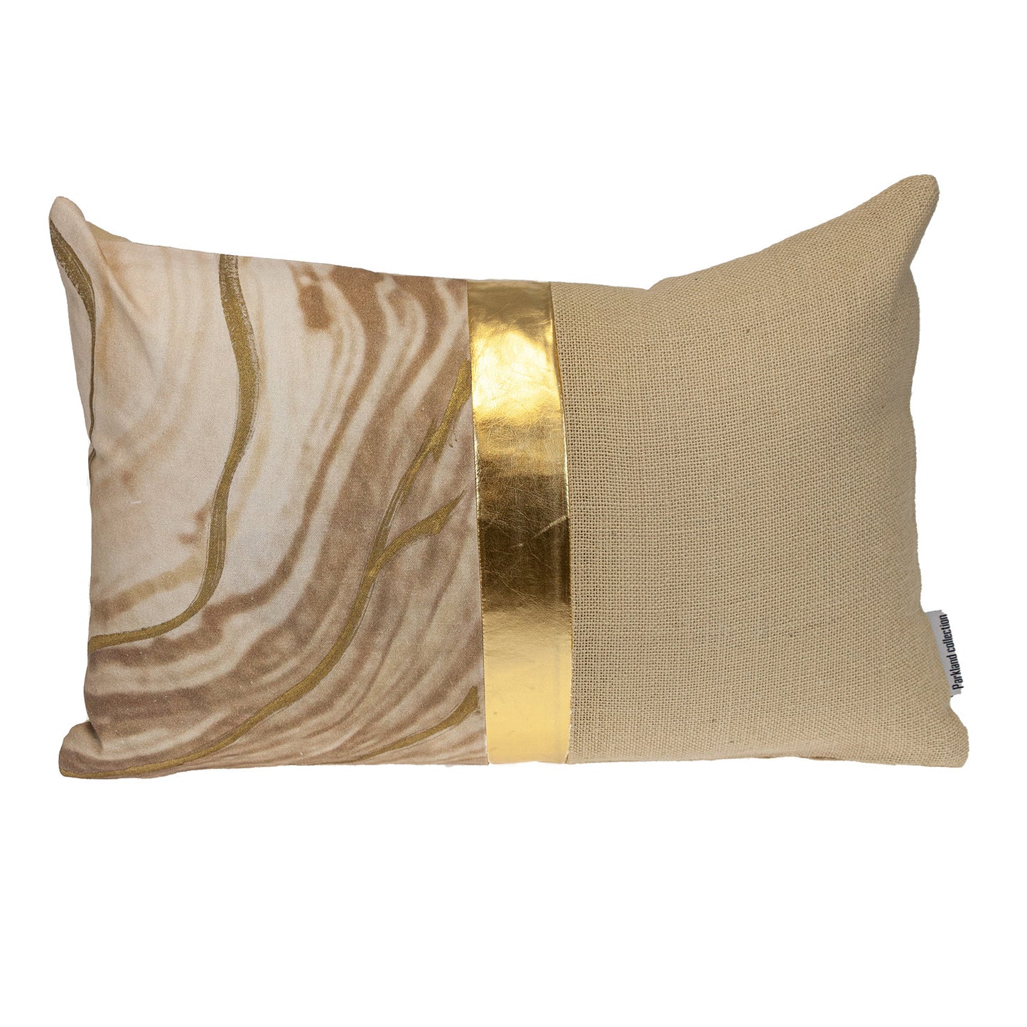 14" X 20" Beige and Gold Striped Cotton Blend Throw Pillow