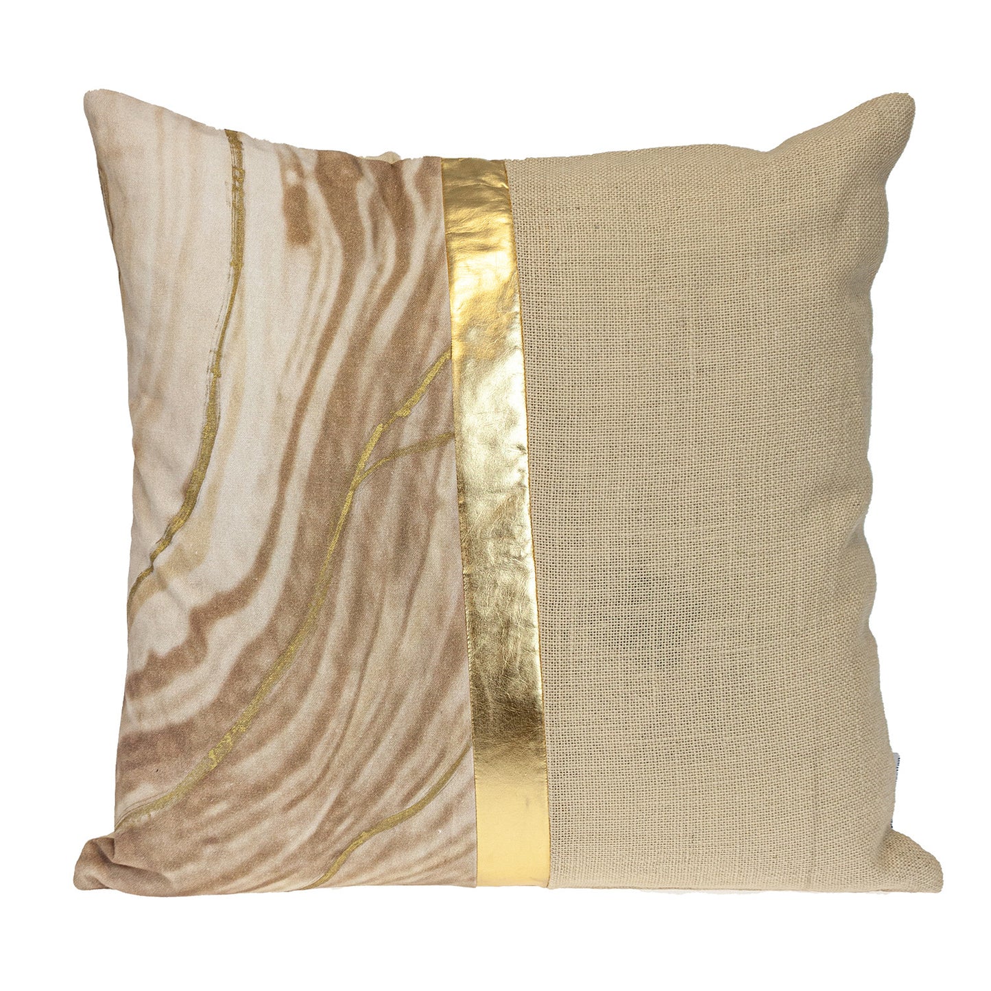 20" Beige and Gold Striped Cotton Blend Throw Pillow