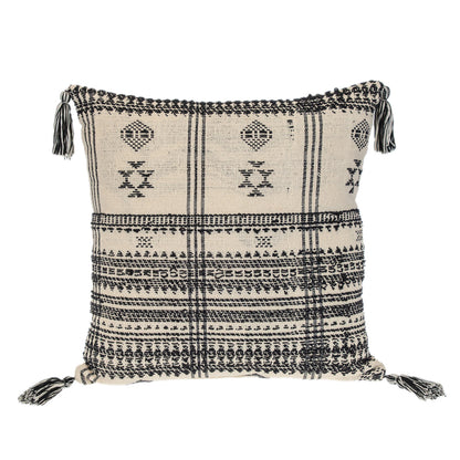 18" Beige and Black Southwestern Cotton Throw Pillow With Tassels