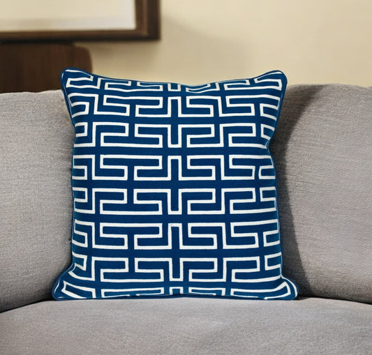 20" Blue Geometric Cotton Throw Pillow