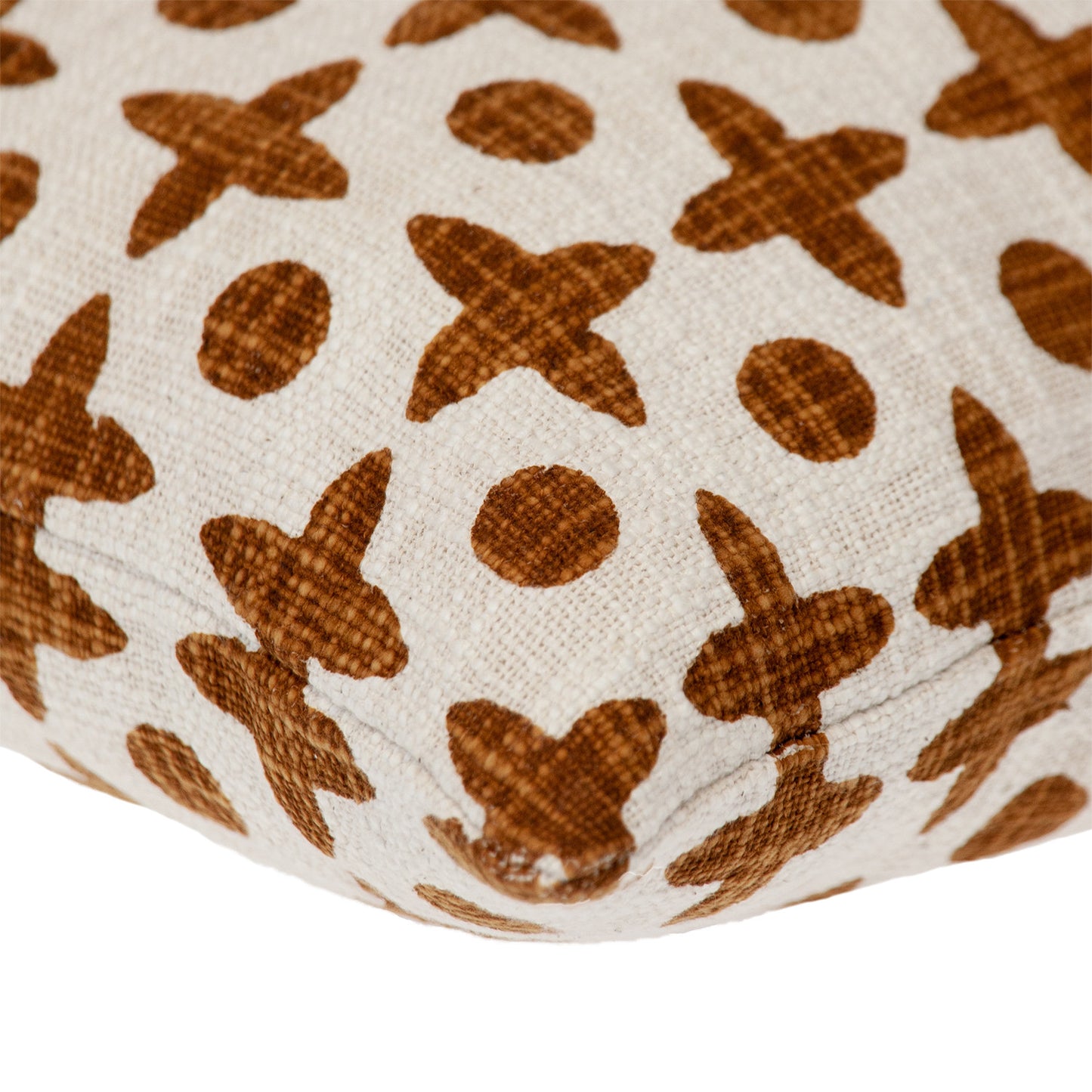 18" Beige and Brown Geometric Cotton Throw Pillow