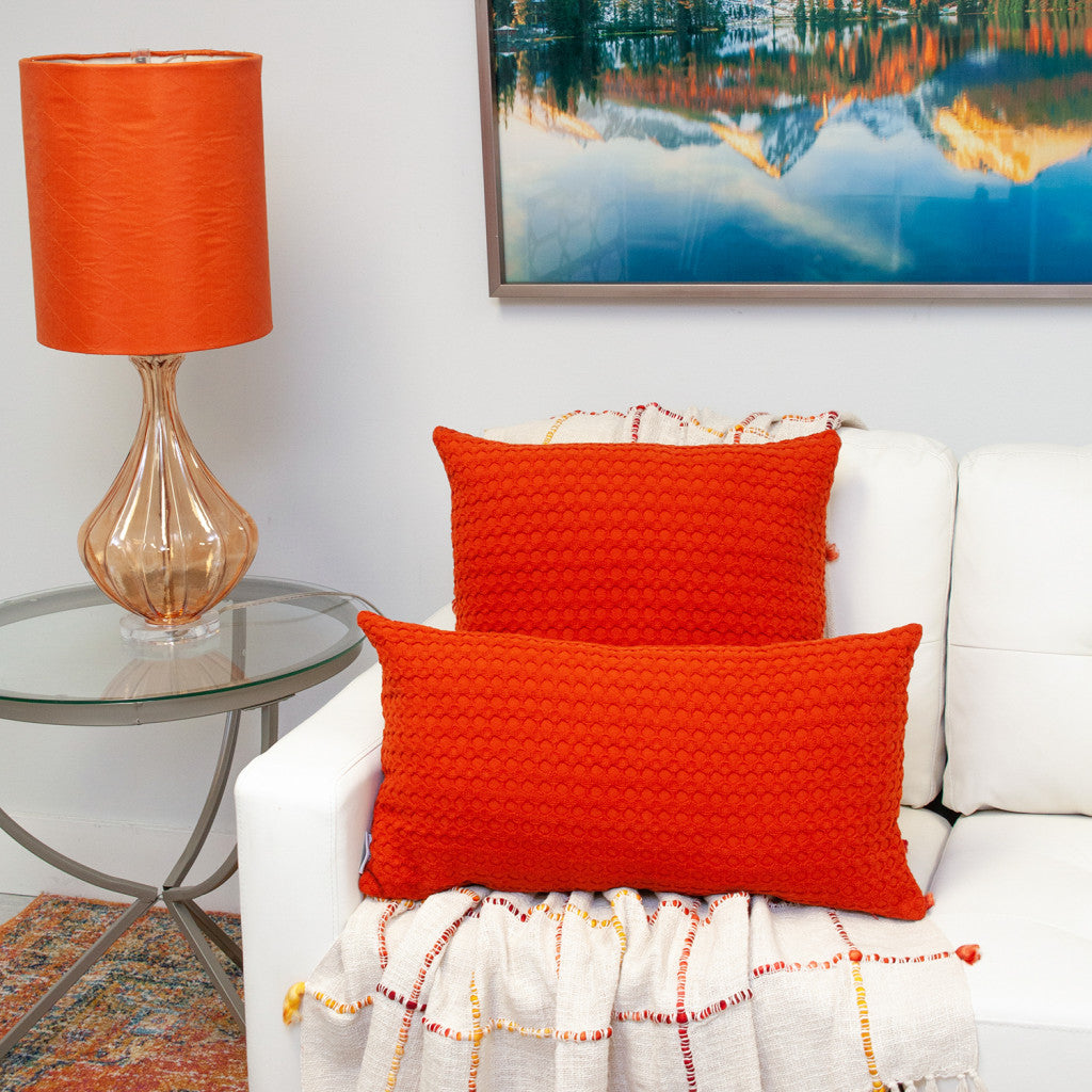 20" Orange Cotton Throw Pillow With Texture