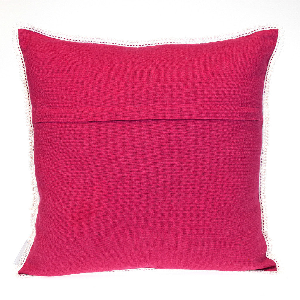 20" Hot Pink Cotton Throw Pillow With Fringe