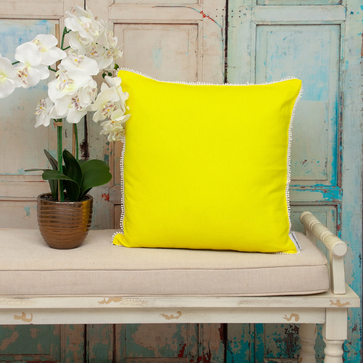 20" Yellow Cotton Throw Pillow