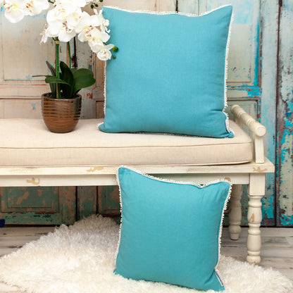 16" Blue Cotton Throw Pillow