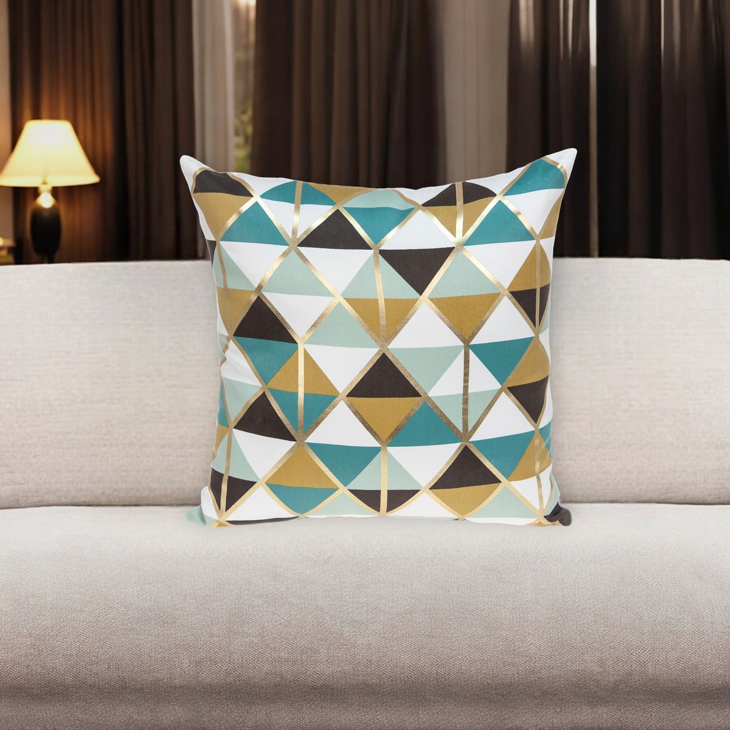 20" Blue and Gold Geometric Throw Pillow