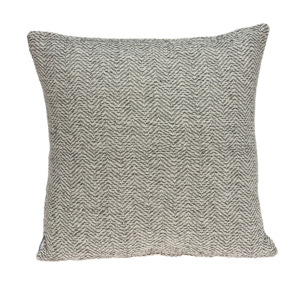 20" Beige and Gray Herringbone Cotton Throw Pillow