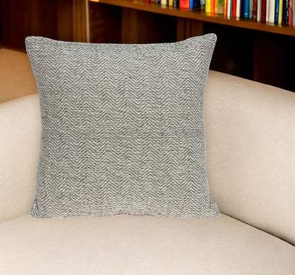 20" Beige and Gray Herringbone Cotton Throw Pillow