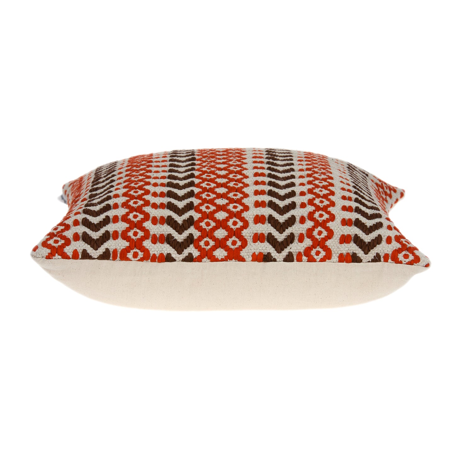 20" Beige and Orange Striped Cotton Blend Throw Pillow