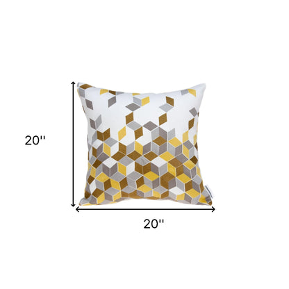 20" Gray and Gold Geometric Throw Pillow With Embroidery