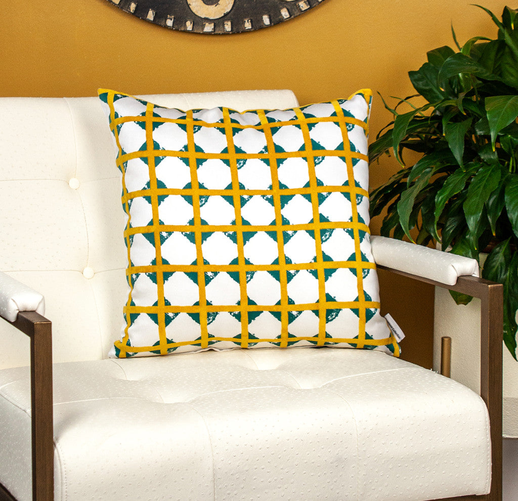 20" Gold and White Geometric Throw Pillow