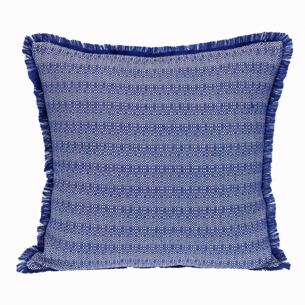 24" Blue and White Striped Cotton Throw Pillow With Fringe