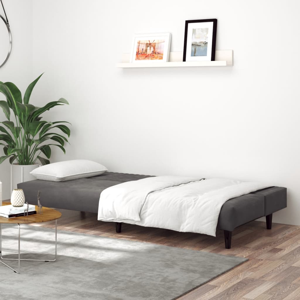 2-Seater Sofa Bed Dark Gray Velvet