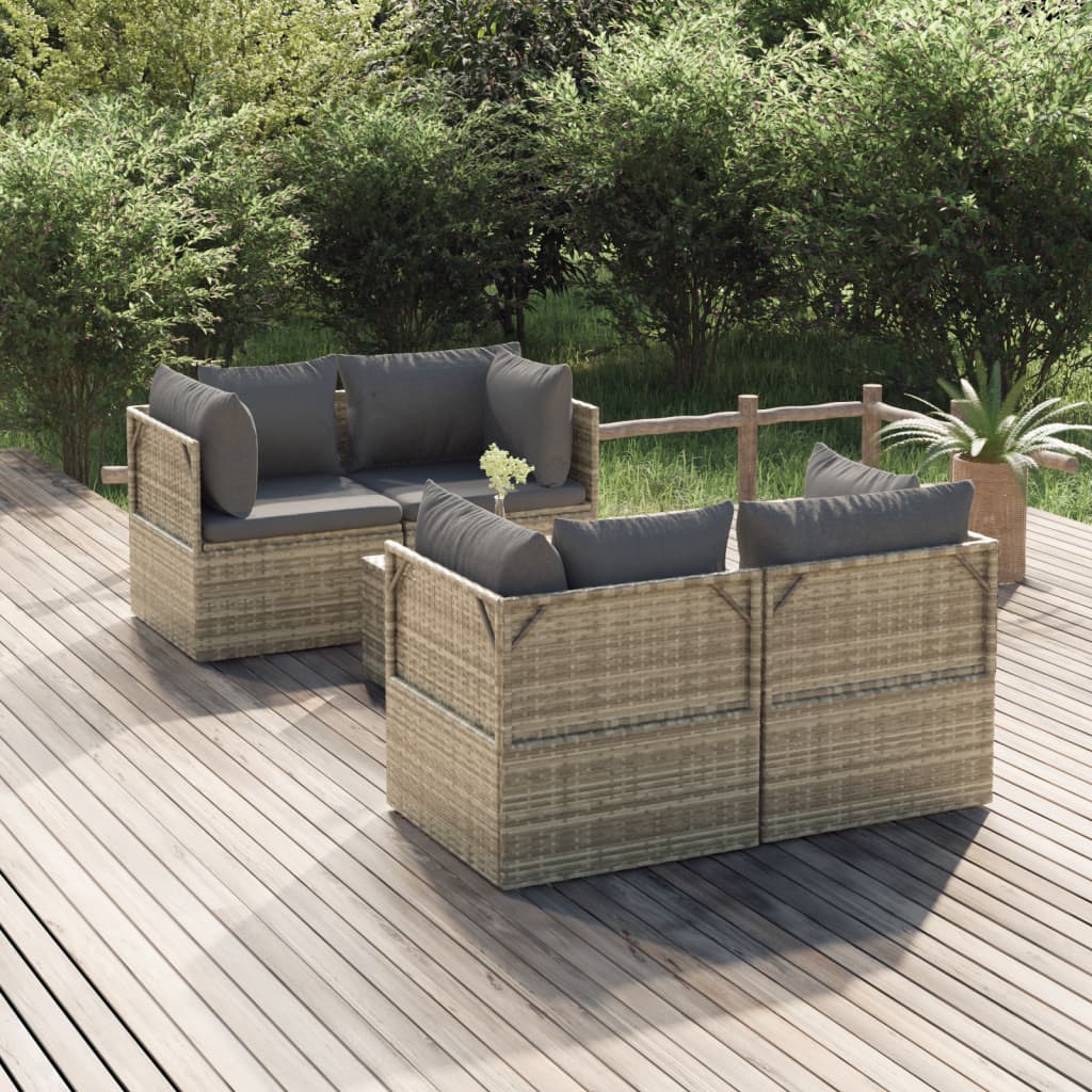 5 Piece Patio Lounge Set with Cushions Gray Poly Rattan