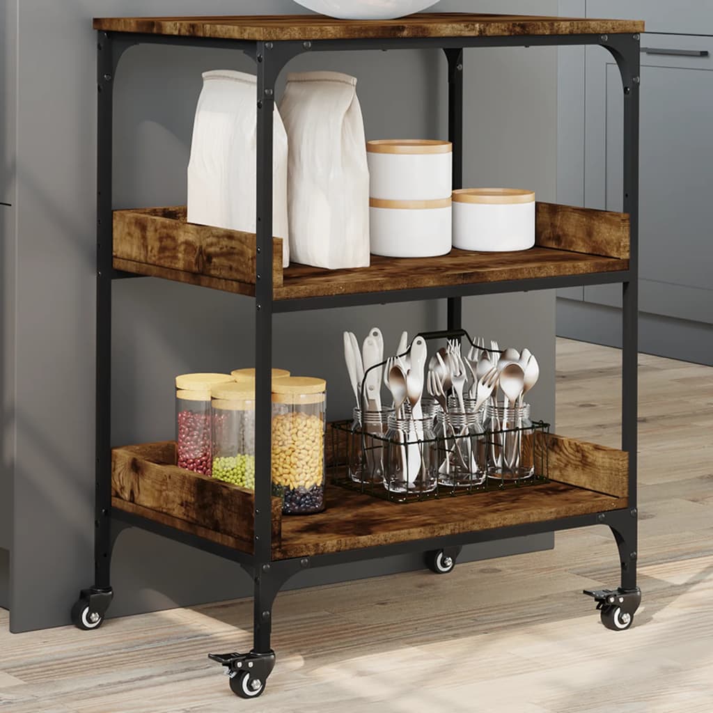 Kitchen Trolley Smoked Oak 23.6"x16.1"x31.7" Engineered Wood