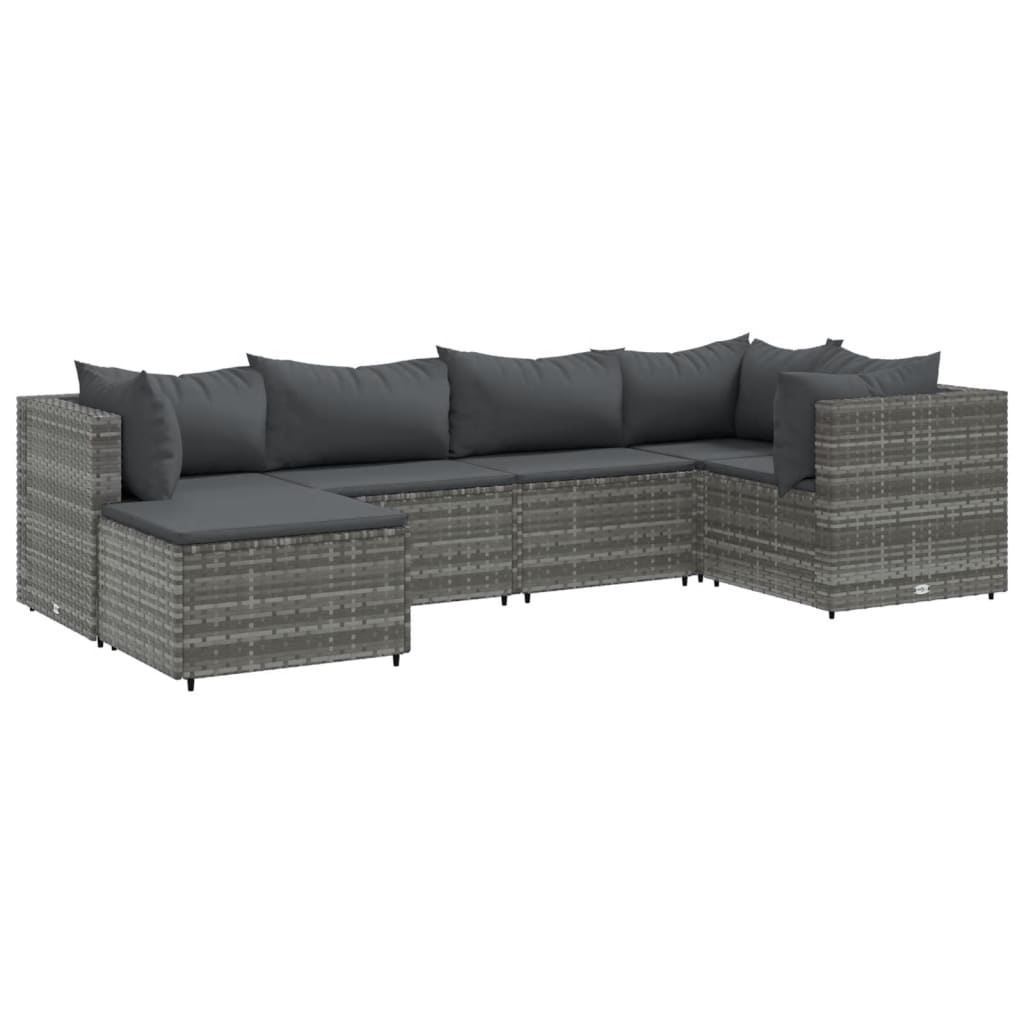 6 Piece Patio Lounge Set with Cushions Gray Poly Rattan