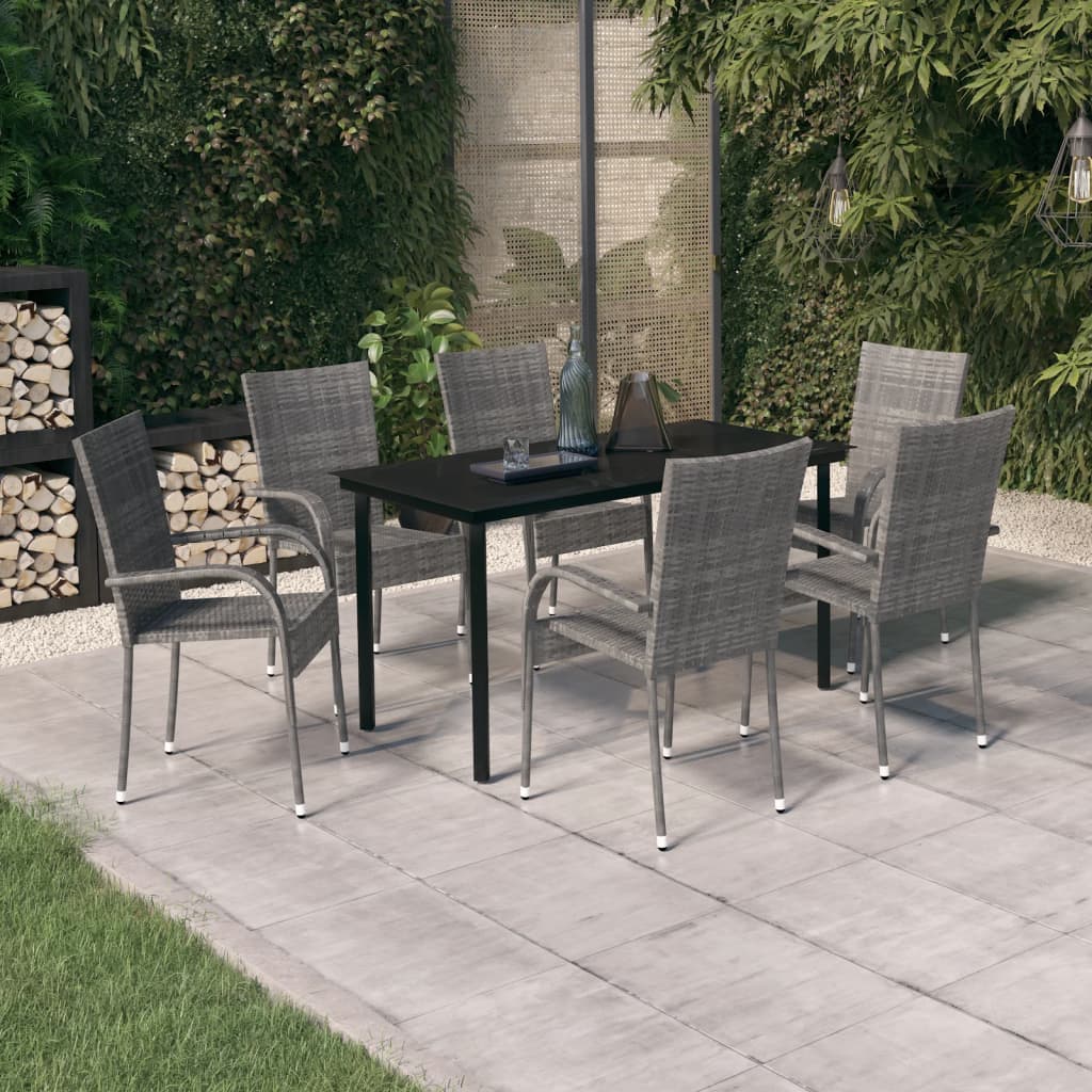 7 Piece Patio Dining Set Gray and Black