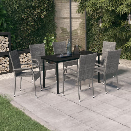 7 Piece Patio Dining Set Gray and Black