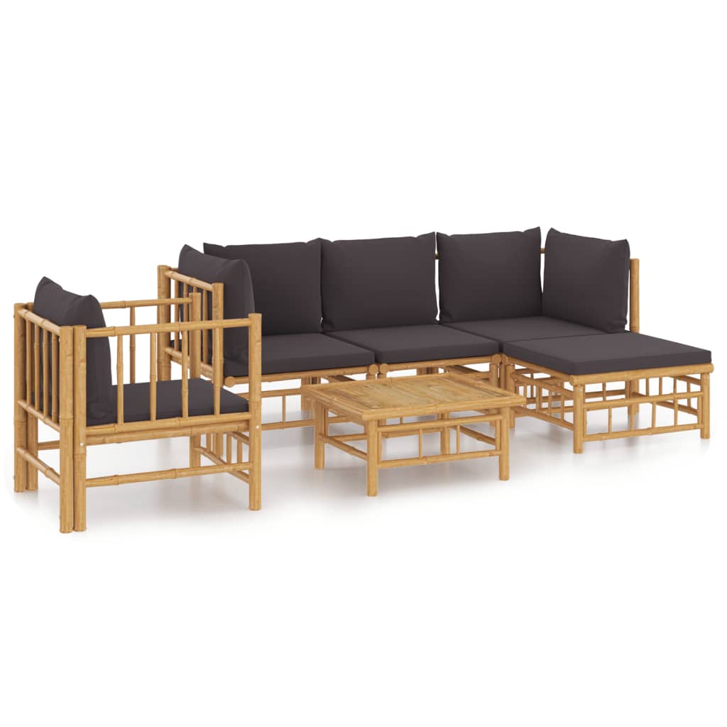 6 Piece Patio Lounge Set with Dark Gray Cushions Bamboo