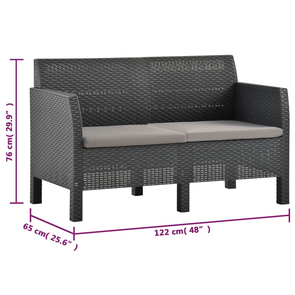 2 Piece Patio Lounge Set with Cushions PP Rattan Anthracite