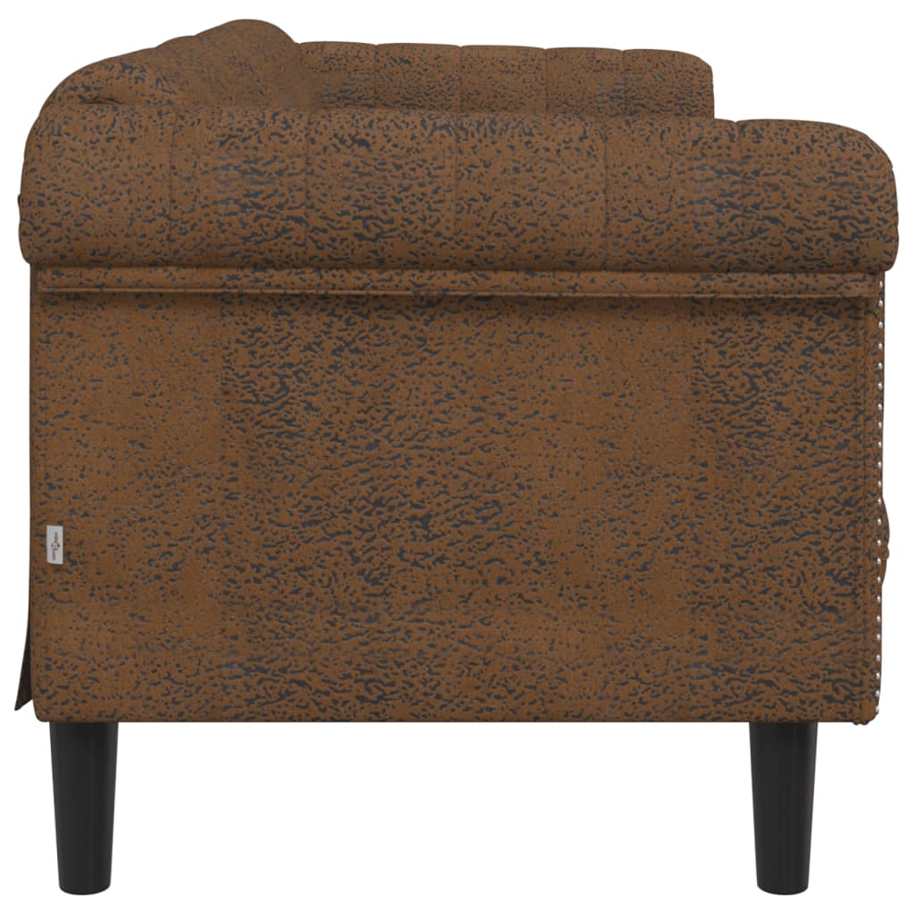 Sofa 3-Seater Brown Faux Suede Leather