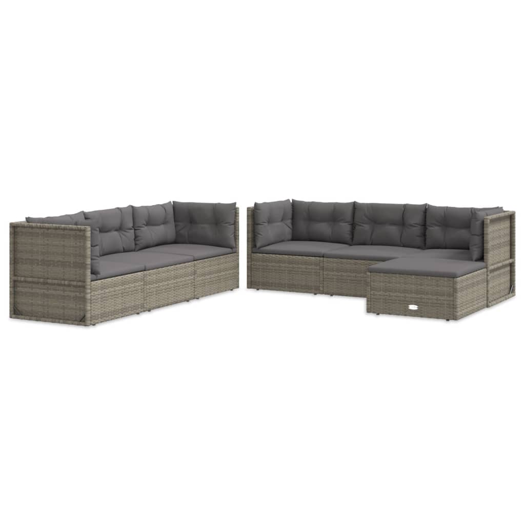 7 Piece Patio Lounge Set with Cushions Gray Poly Rattan