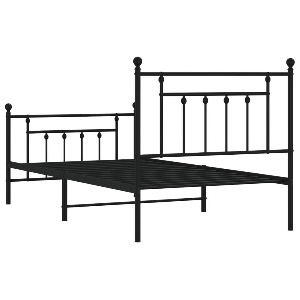 Metal Bed Frame without Mattress with Footboard Black 39.4"x74.8"