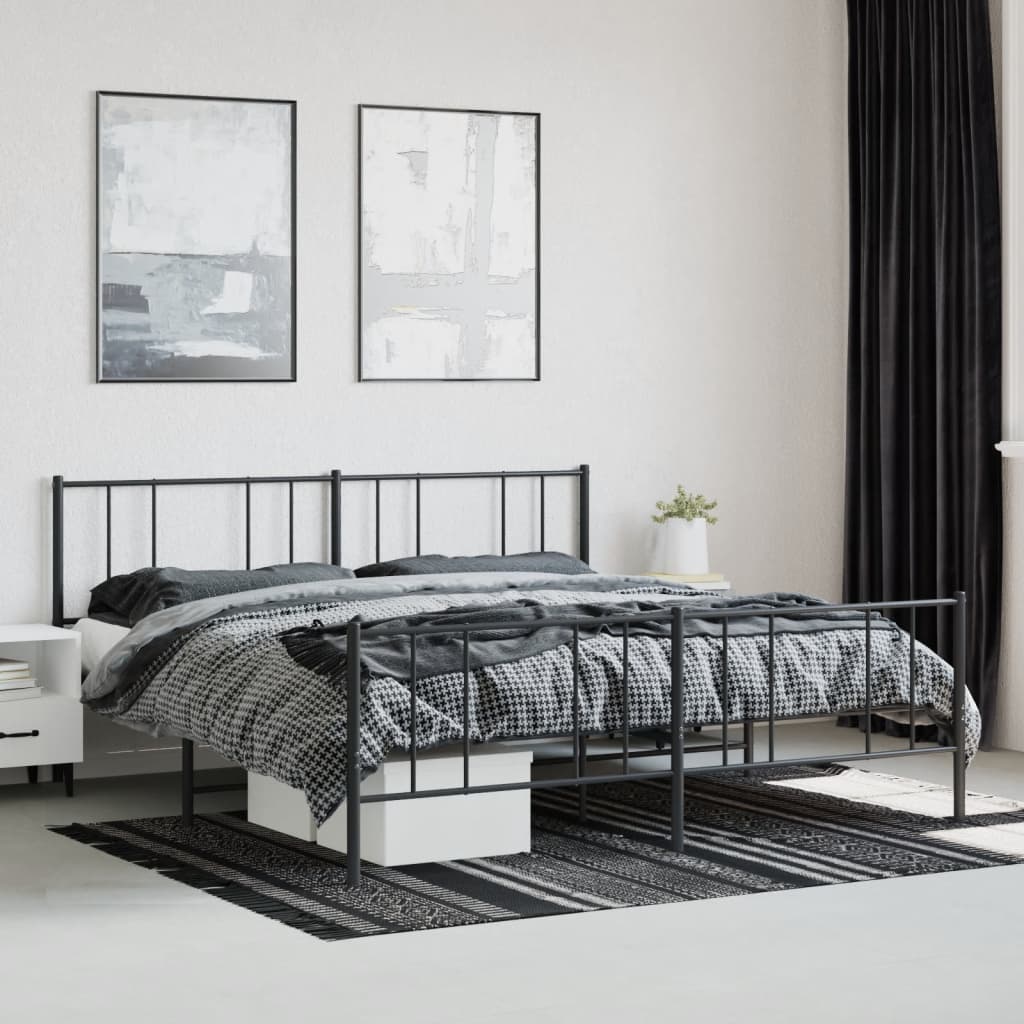 Metal Bed Frame without Mattress with Footboard Black 76"x79.9"