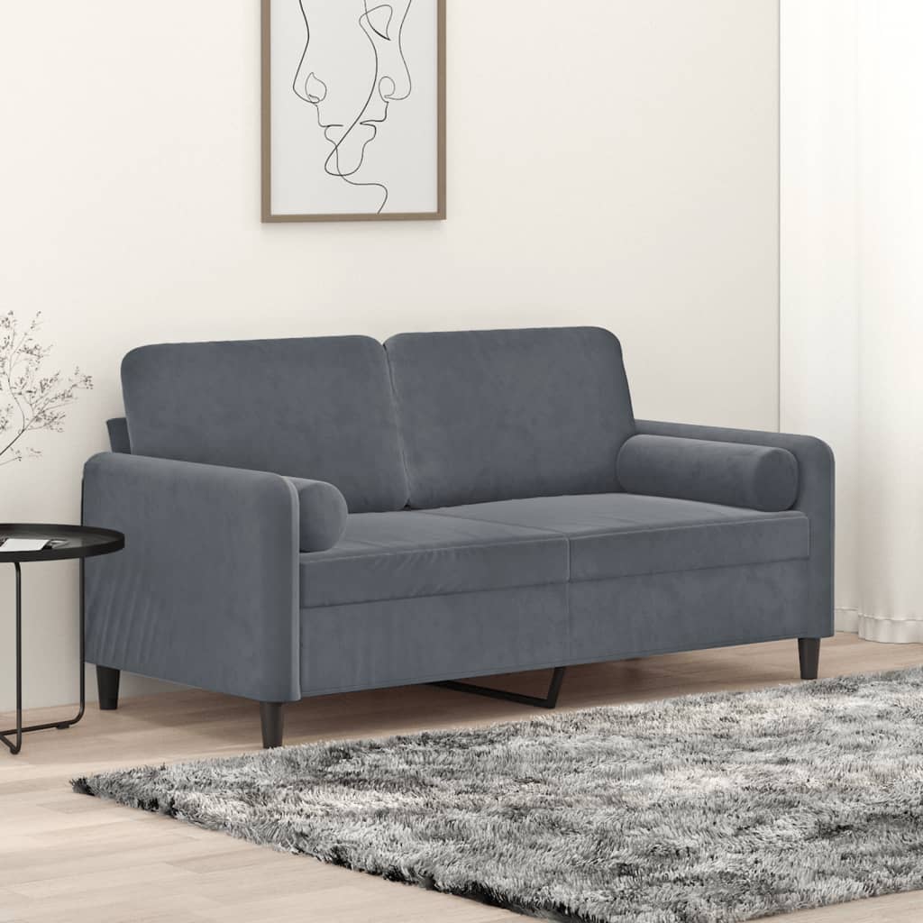 2-Seater Sofa with Throw Pillows Dark Gray 55.1" Velvet