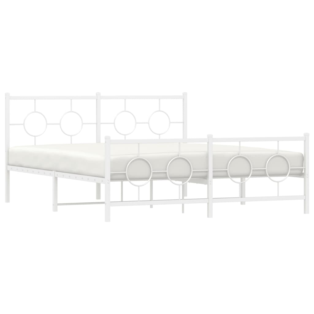 Metal Bed Frame without Mattress with Footboard White 59.1"x78.7"