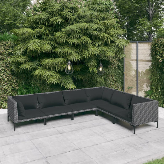 6 Piece Patio Lounge Set with Cushions Poly Rattan Dark Gray