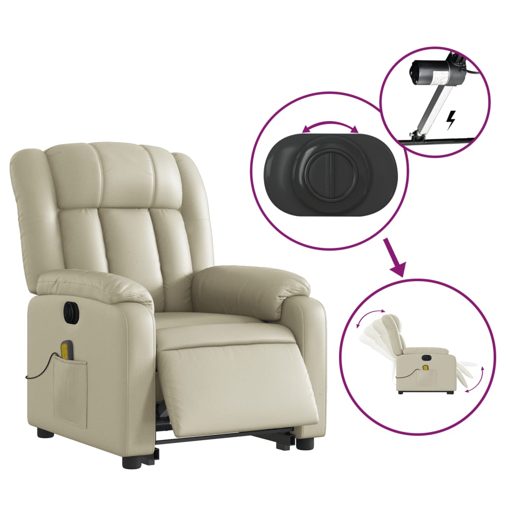 Electric Stand up Massage Recliner Chair Cream Faux Leather