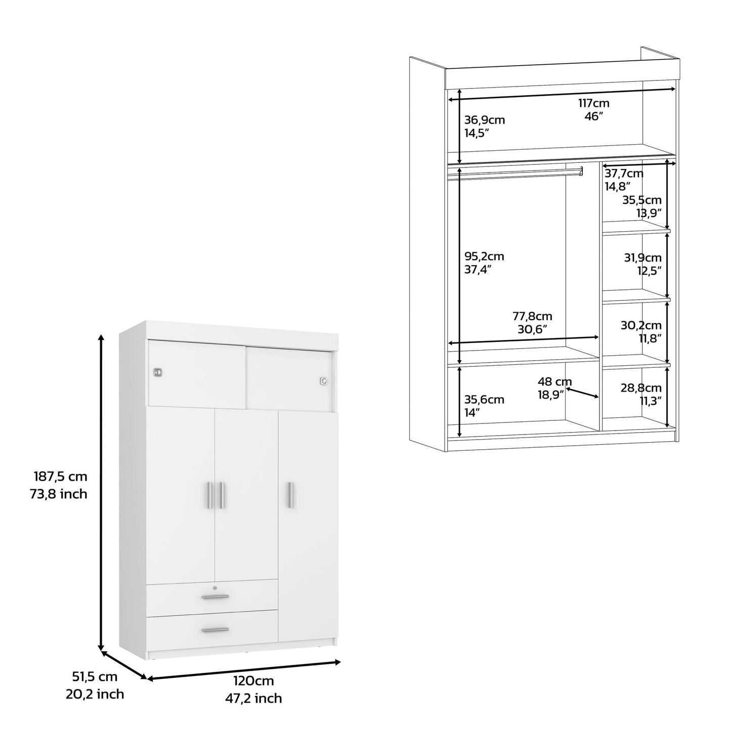 47" White Four Drawer Dresser