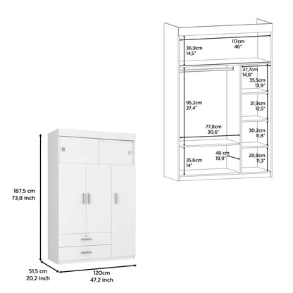 47" White Four Drawer Dresser