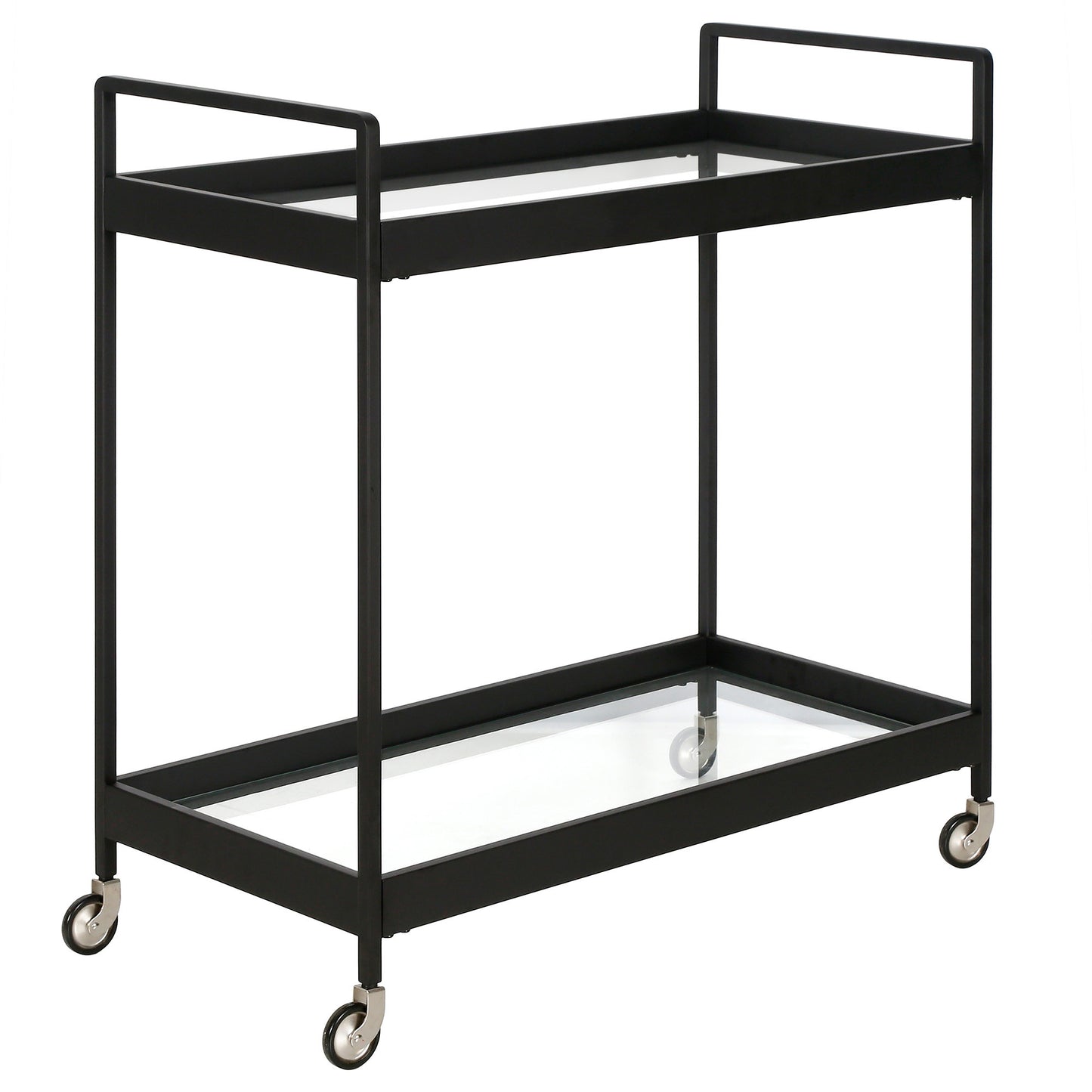 Black Steel And Glass Rolling Bar Cart