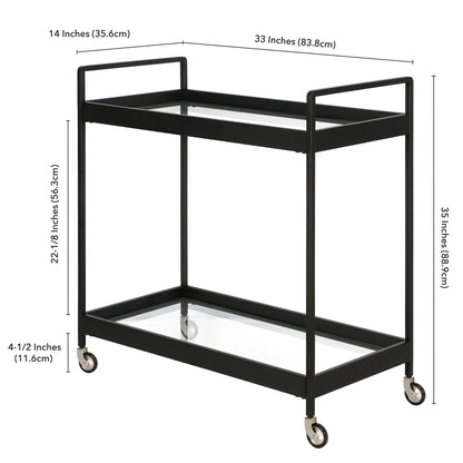 Black Steel And Glass Rolling Bar Cart