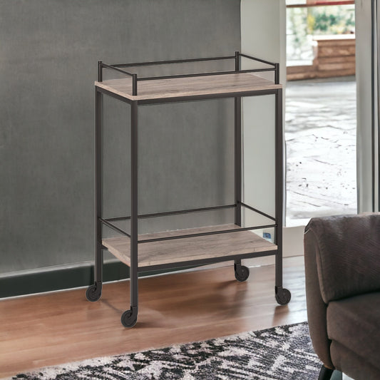 Gray and Black Steel Rolling Bar Cart