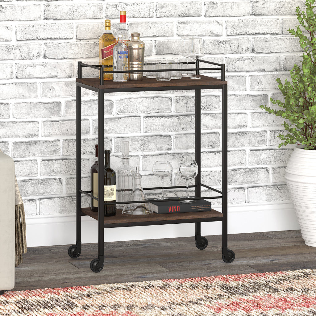 Brown and Black Steel Rolling Bar Cart