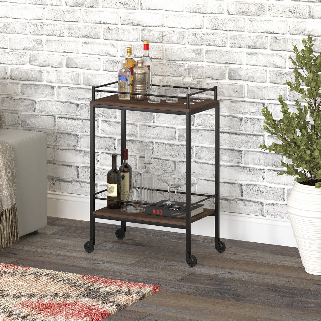 Brown and Black Steel Rolling Bar Cart