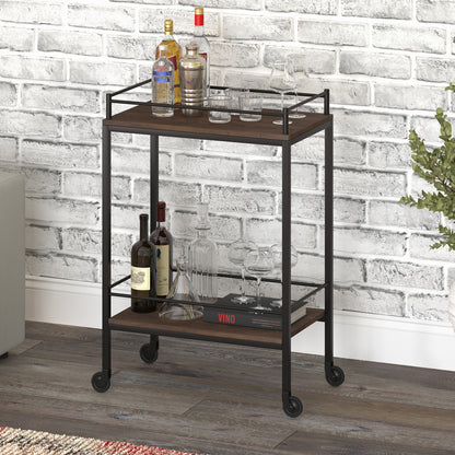 Brown and Black Steel Rolling Bar Cart