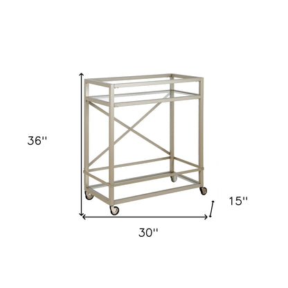 Nickel Steel And Glass Rolling Bar Cart