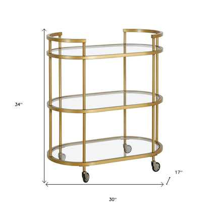 Brass Steel And Glass Oval Rolling Bar Cart