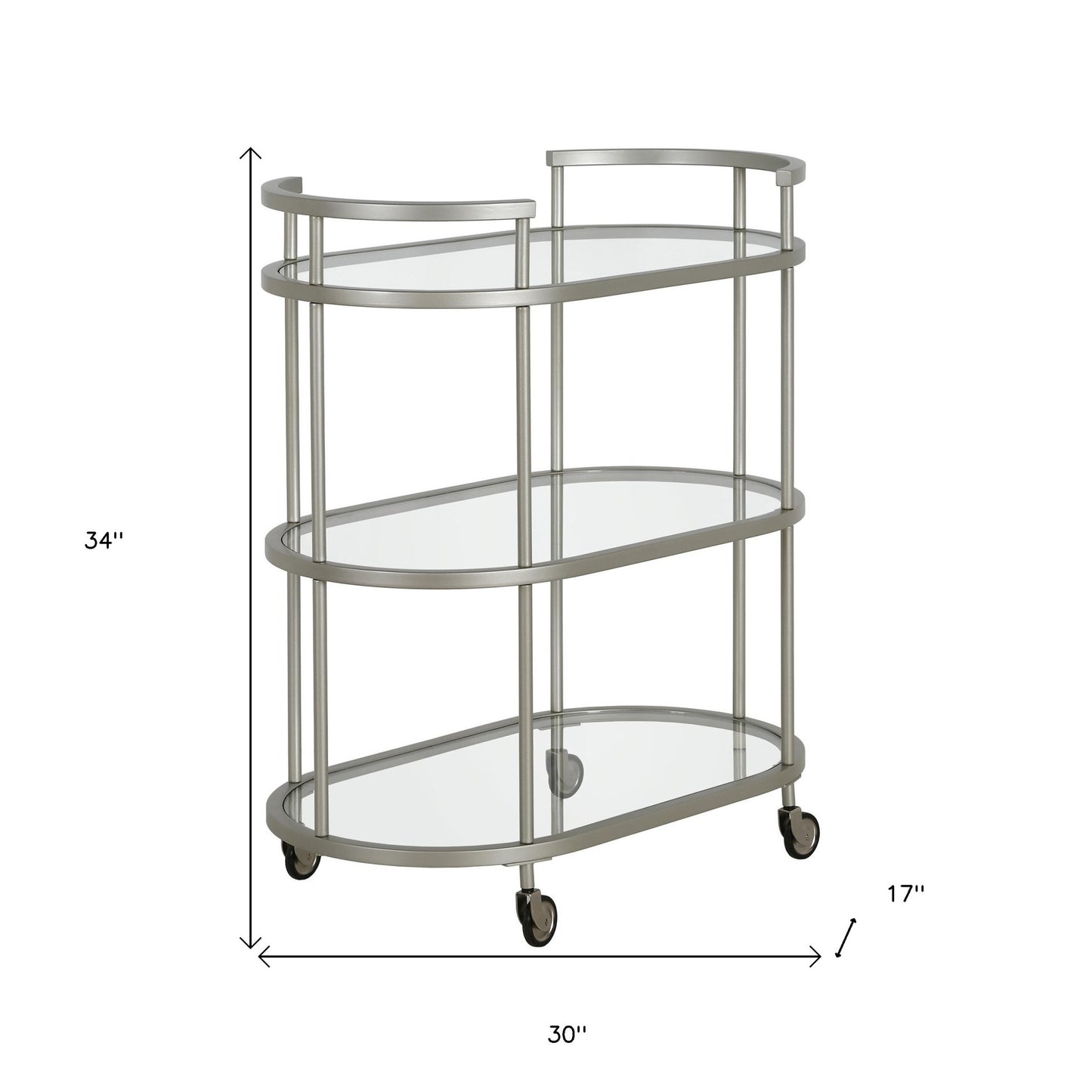 Nickel Steel And Glass Oval Rolling Bar Cart