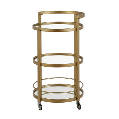 Brass Steel And Glass Round Rolling Bar Cart