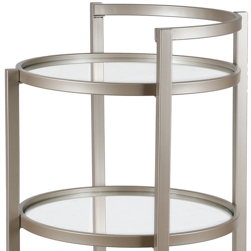 Nickel Steel And Glass Round Rolling Bar Cart