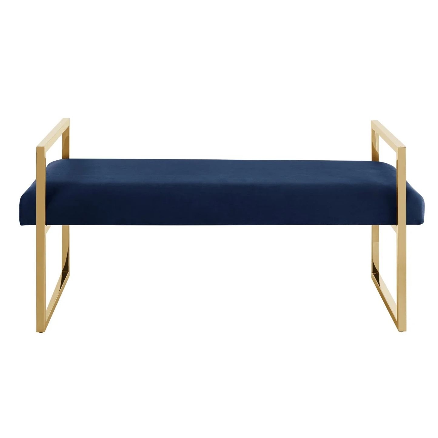 48" Navy Blue and Gold Velvet Upholstered Bench