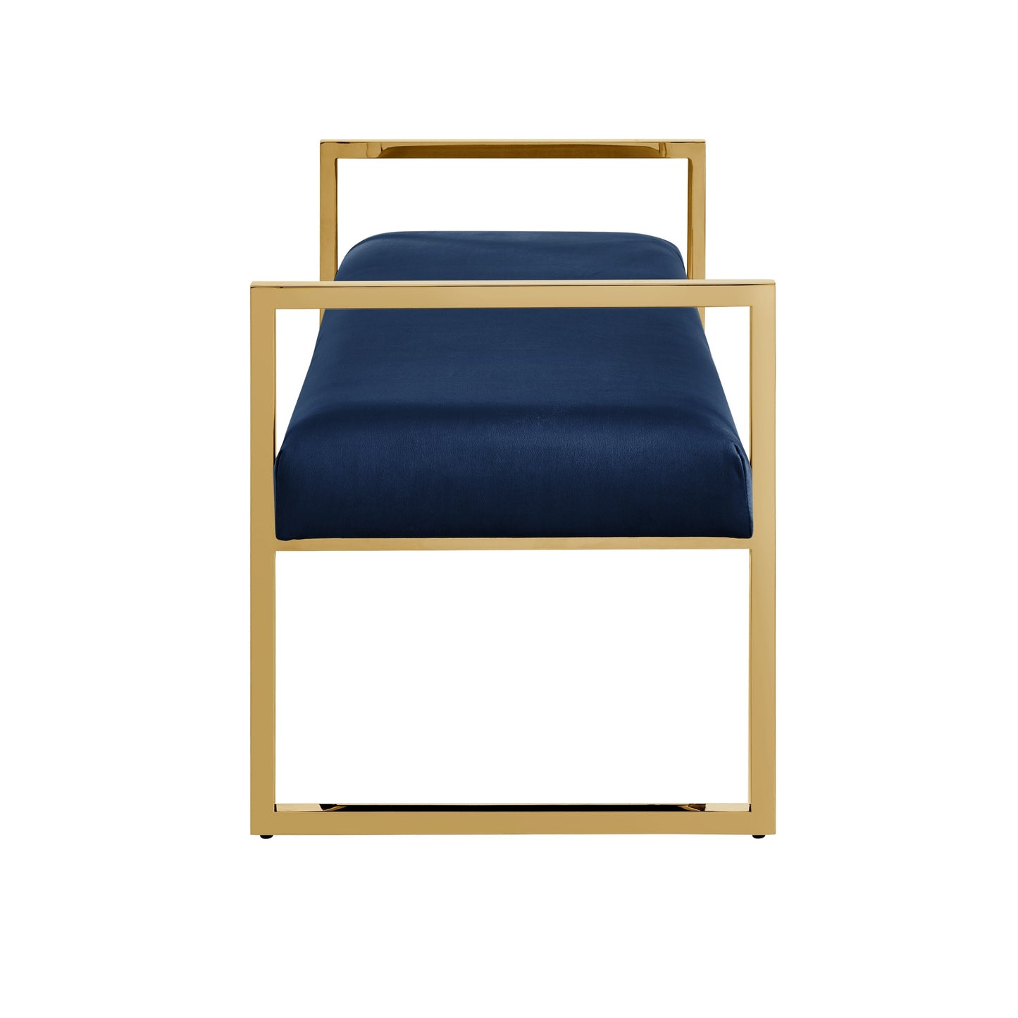 48" Navy Blue and Gold Velvet Upholstered Bench