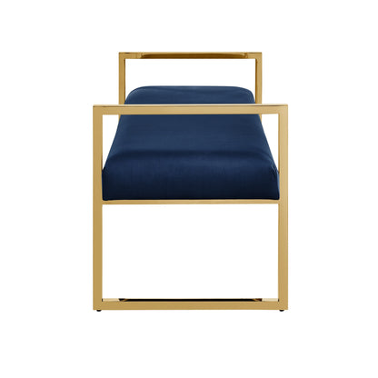 48" Navy Blue and Gold Velvet Upholstered Bench